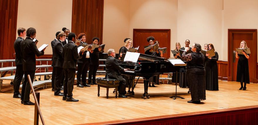 Pictured on stage is the USA University Chorale.